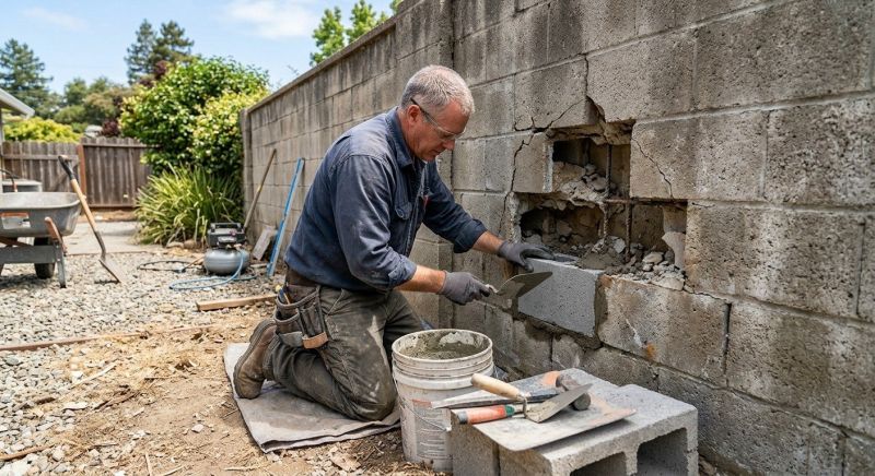 Cinder Block Wall Repair in Celina, TX