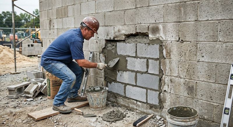 Cinder Block Wall Repair in Grayson County, TX