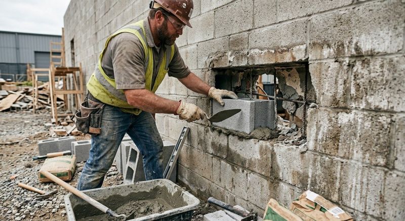 Cinder Block Wall Repair in Kingston, OK